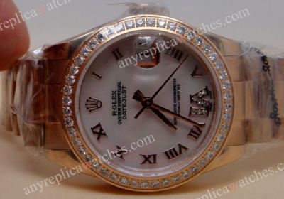 Rose Gold Rolex Datejust Diamond Bezel White Dial Ladies Size
